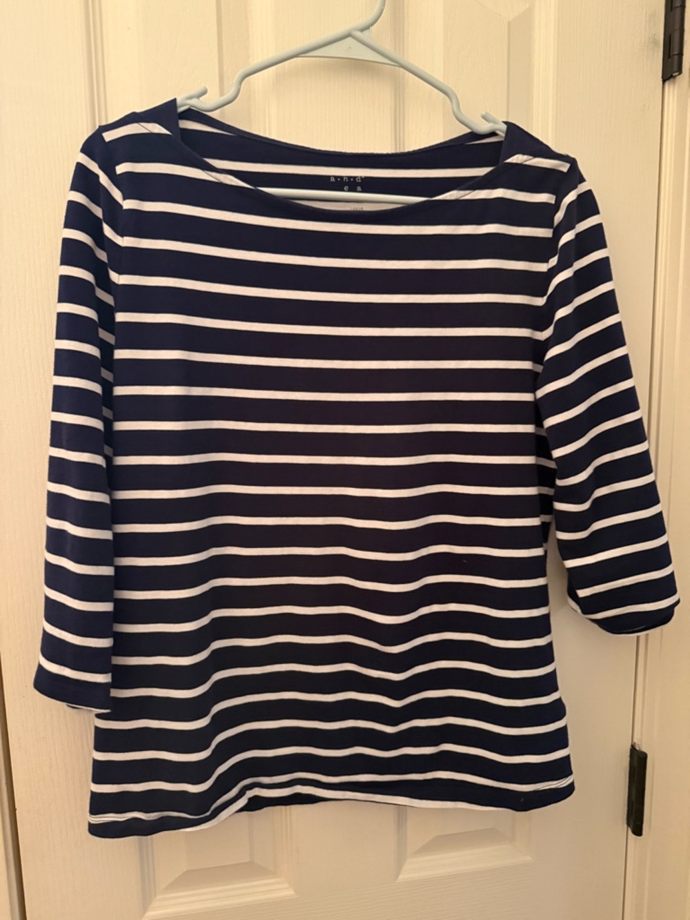 Boatneck Navy and White Striped Women's Top